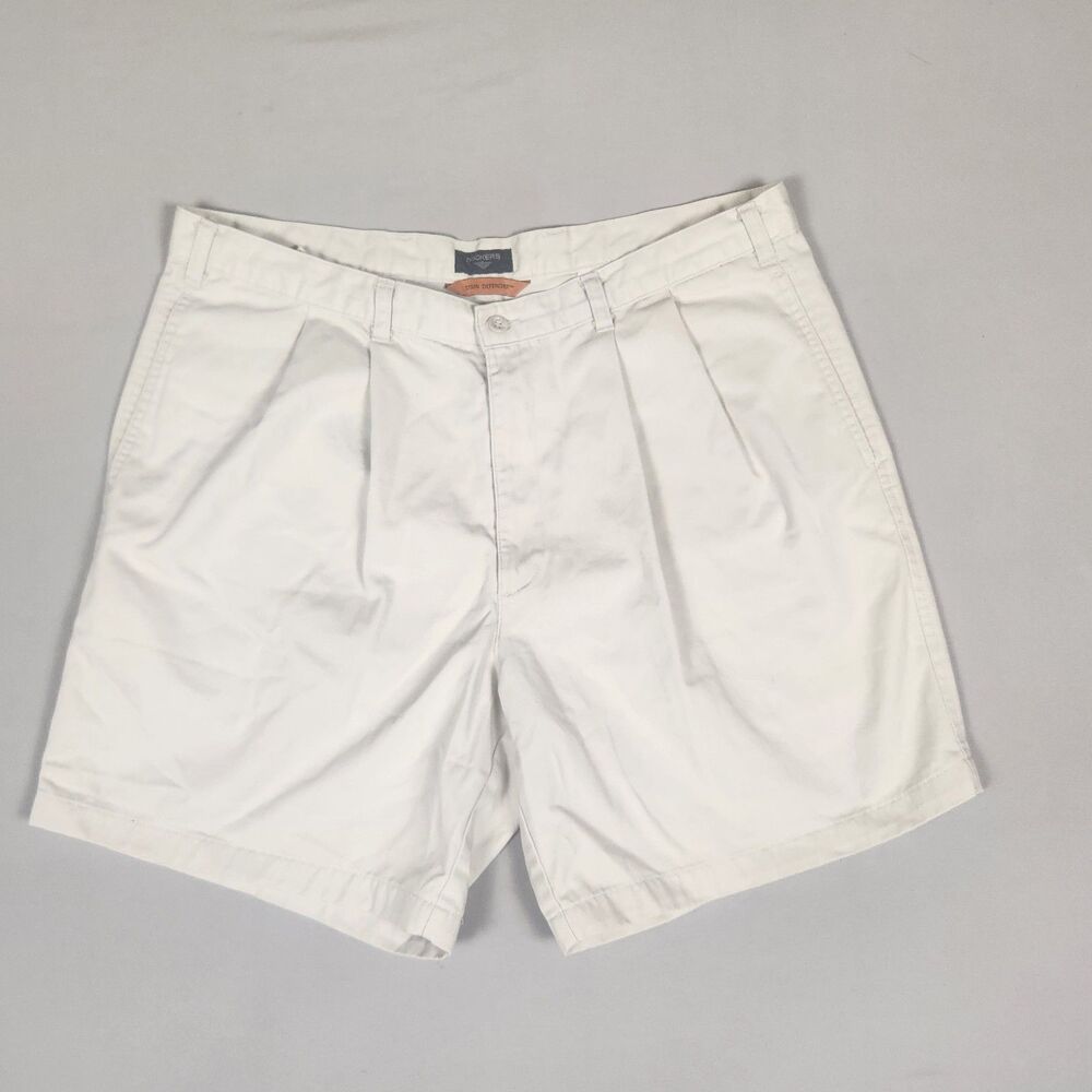 Dockers Stain Defender Men’s White Pleated Chino Shorts W38 Cotton
